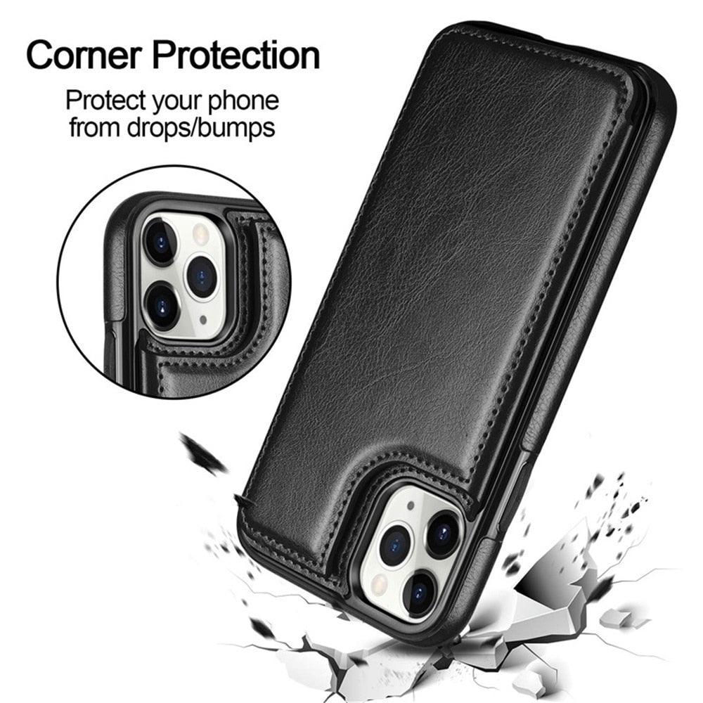 Premium Leather Retro Card Holder Flip Cover for iPhone