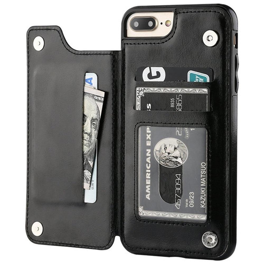 Premium Leather Retro Card Holder Flip Cover for iPhone