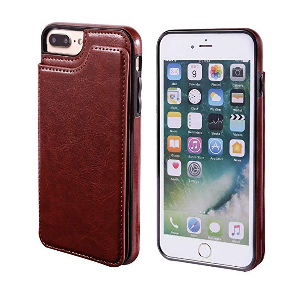 Premium Leather Retro Card Holder Flip Cover for iPhone