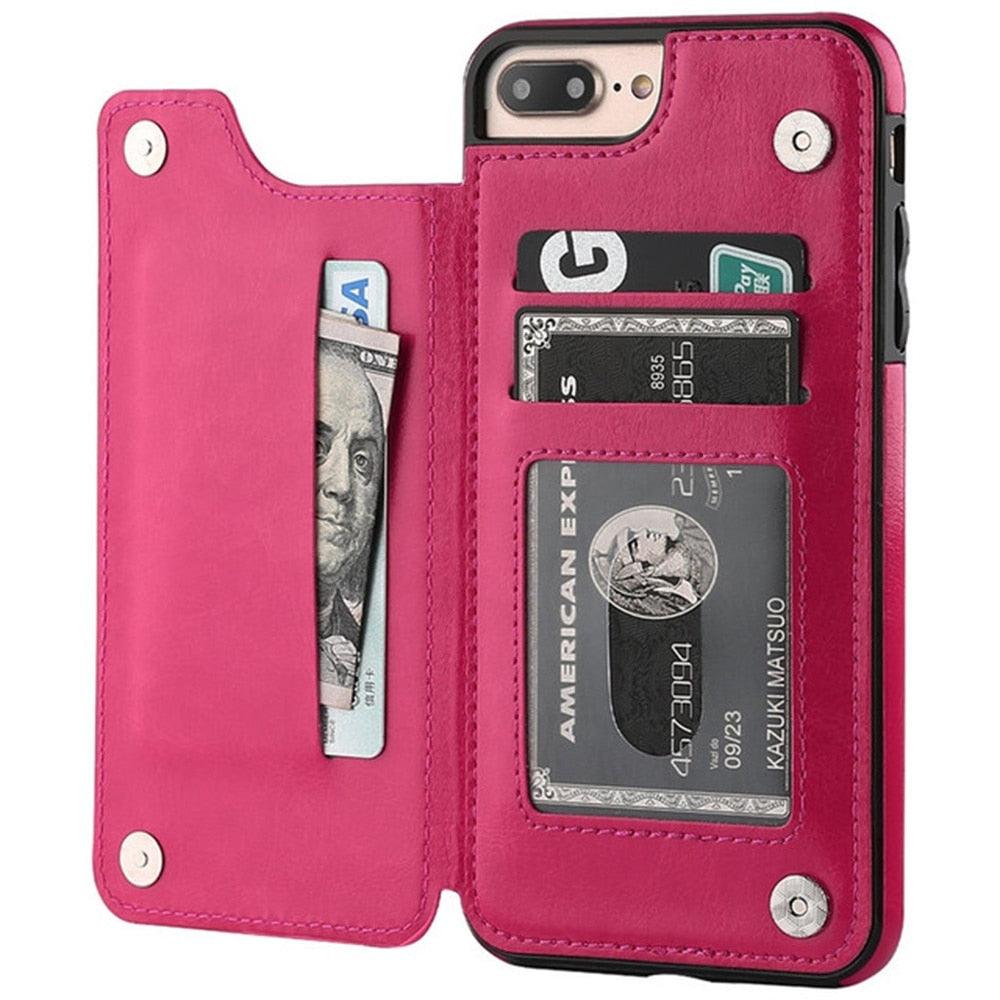 Premium Leather Retro Card Holder Flip Cover for iPhone