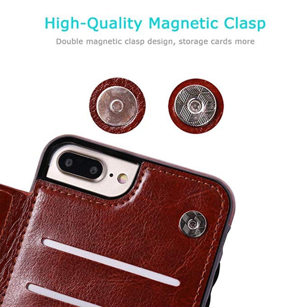 Premium Leather Retro Card Holder Flip Cover for iPhone