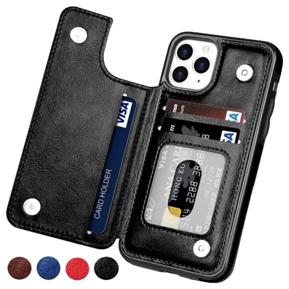 Premium Leather Retro Card Holder Flip Cover for iPhone