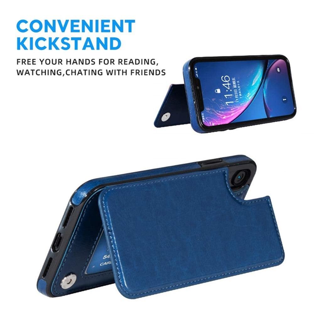 Premium Leather Retro Card Holder Flip Cover for iPhone