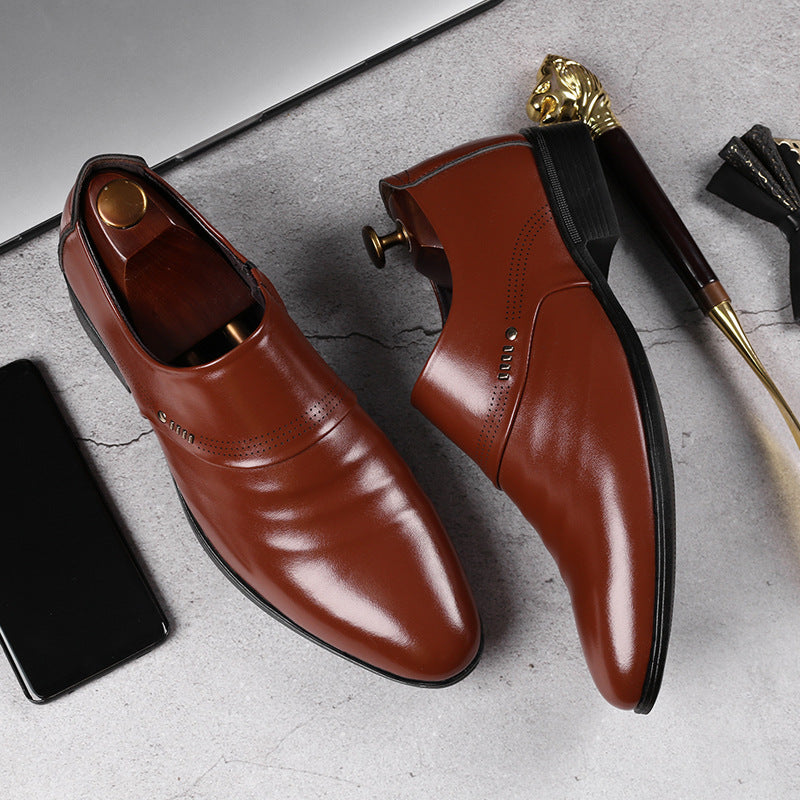 Leather shoe covers, casual pointed single shoes, men's mesh hole shoes - Korvel