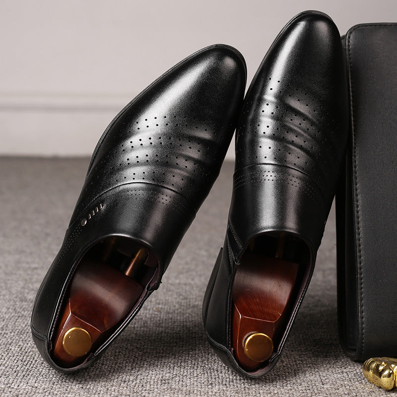 Leather shoe covers, casual pointed single shoes, men's mesh hole shoes - Korvel