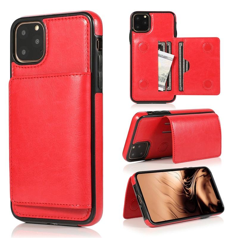 Premium Leather Wallet Case for iPhone 11 Pro Max, XS Max, XR, X, 8, 7, 6S, 6Plus, 5, 5S - Shockproof with Card Holder - Korvel