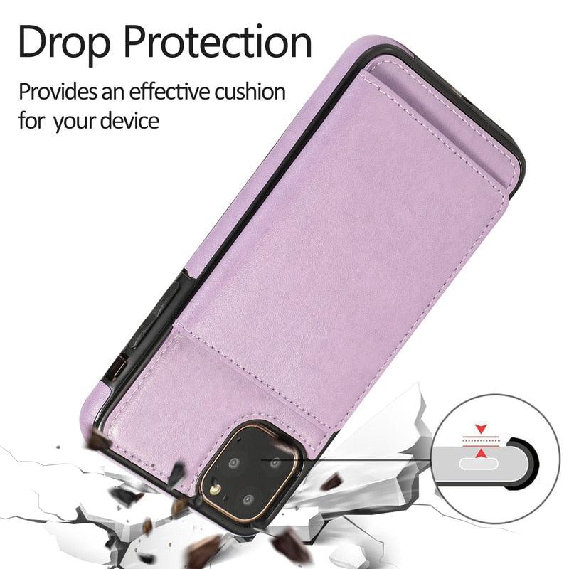 Premium Leather Wallet Case for iPhone 11 Pro Max, XS Max, XR, X, 8, 7, 6S, 6Plus, 5, 5S - Shockproof with Card Holder - Korvel