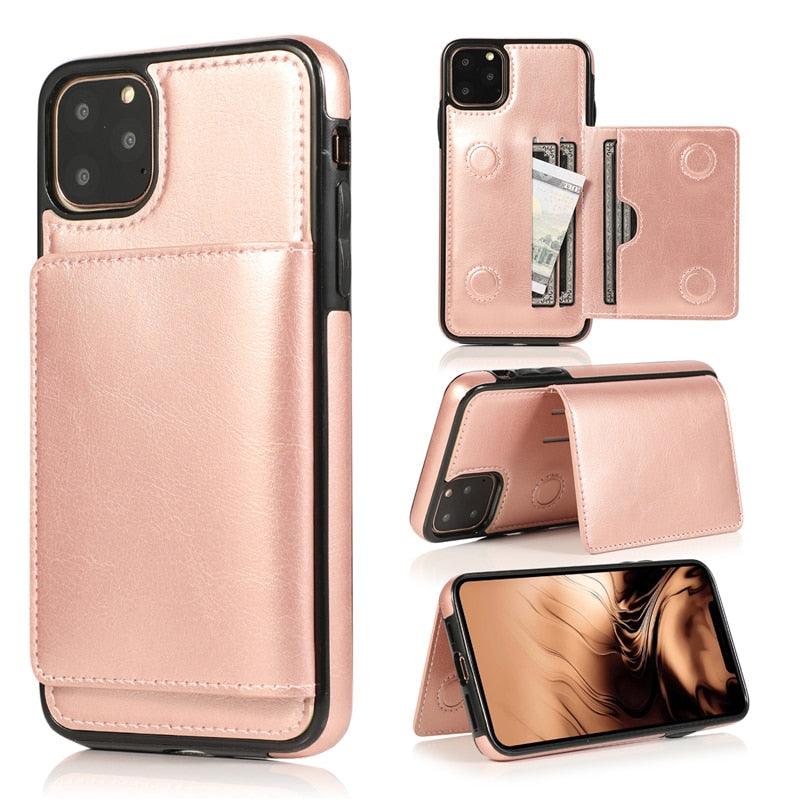 Premium Leather Wallet Case for iPhone 11 Pro Max, XS Max, XR, X, 8, 7, 6S, 6Plus, 5, 5S - Shockproof with Card Holder - Korvel