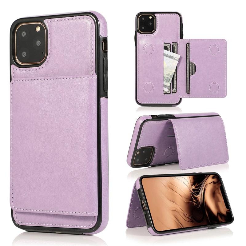 Premium Leather Wallet Case for iPhone 11 Pro Max, XS Max, XR, X, 8, 7, 6S, 6Plus, 5, 5S - Shockproof with Card Holder - Korvel