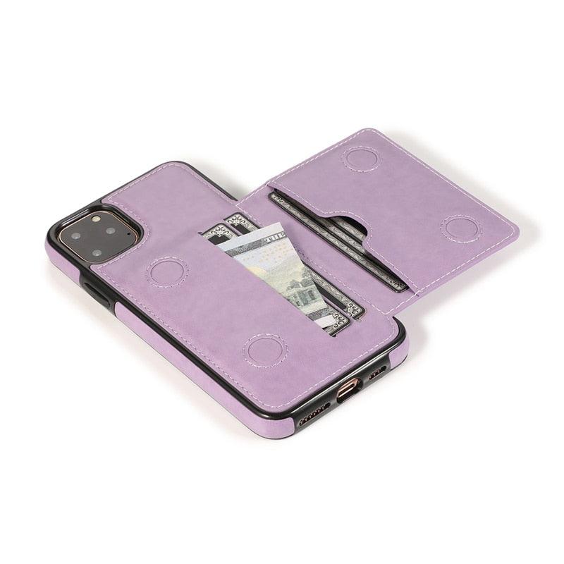 Premium Leather Wallet Case for iPhone 11 Pro Max, XS Max, XR, X, 8, 7, 6S, 6Plus, 5, 5S - Shockproof with Card Holder - Korvel