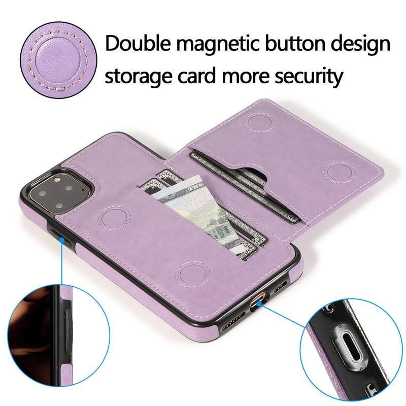 Premium Leather Wallet Case for iPhone 11 Pro Max, XS Max, XR, X, 8, 7, 6S, 6Plus, 5, 5S - Shockproof with Card Holder - Korvel