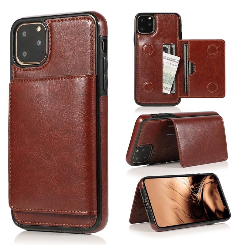 Premium Leather Wallet Case for iPhone 11 Pro Max, XS Max, XR, X, 8, 7, 6S, 6Plus, 5, 5S - Shockproof with Card Holder - Korvel