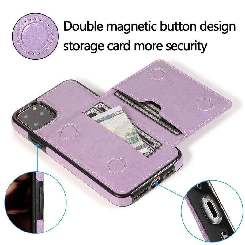 Premium Leather Wallet Case for iPhone 11 Pro Max, XS Max, XR, X, 8, 7, 6S, 6Plus, 5, 5S - Shockproof with Card Holder - Korvel