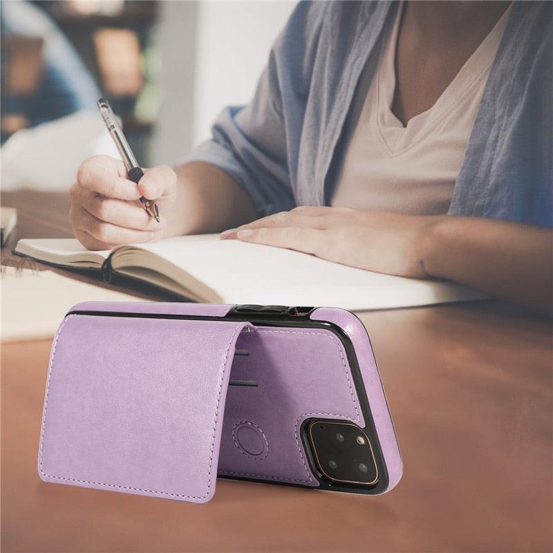 Premium Leather Wallet Case for iPhone 11 Pro Max, XS Max, XR, X, 8, 7, 6S, 6Plus, 5, 5S - Shockproof with Card Holder - Korvel