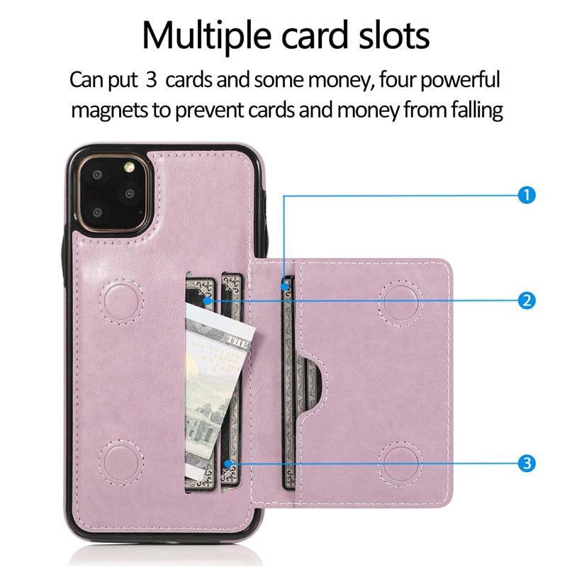 Premium Leather Wallet Case for iPhone 11 Pro Max, XS Max, XR, X, 8, 7, 6S, 6Plus, 5, 5S - Shockproof with Card Holder - Korvel