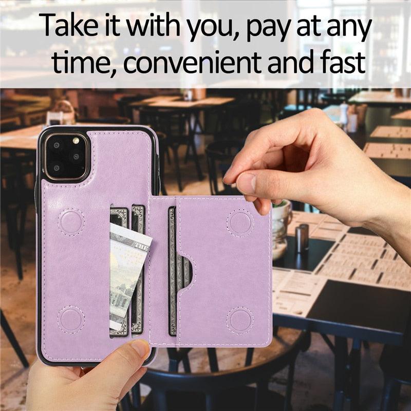 Premium Leather Wallet Case for iPhone 11 Pro Max, XS Max, XR, X, 8, 7, 6S, 6Plus, 5, 5S - Shockproof with Card Holder - Korvel