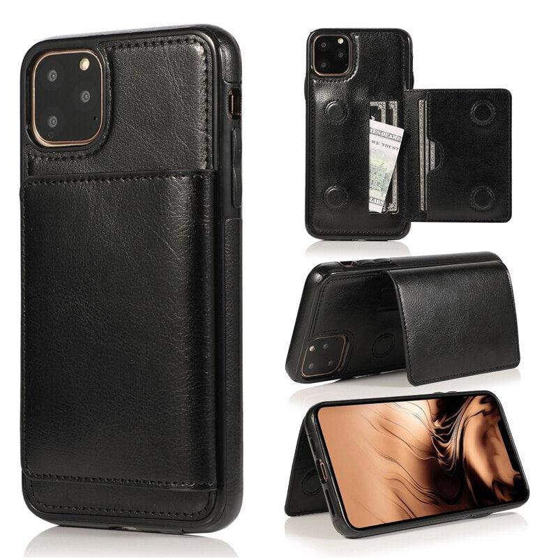 Premium Leather Wallet Case for iPhone 11 Pro Max, XS Max, XR, X, 8, 7, 6S, 6Plus, 5, 5S - Shockproof with Card Holder - Korvel