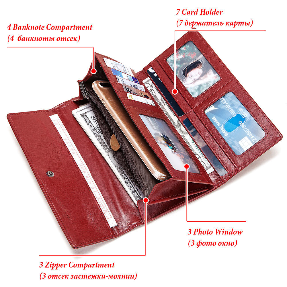 Leather Women's Wallet Long Leather Clutch Multi Card Coin Purse RFID Anti-magnetic Mobile Phone Bag - Korvel
