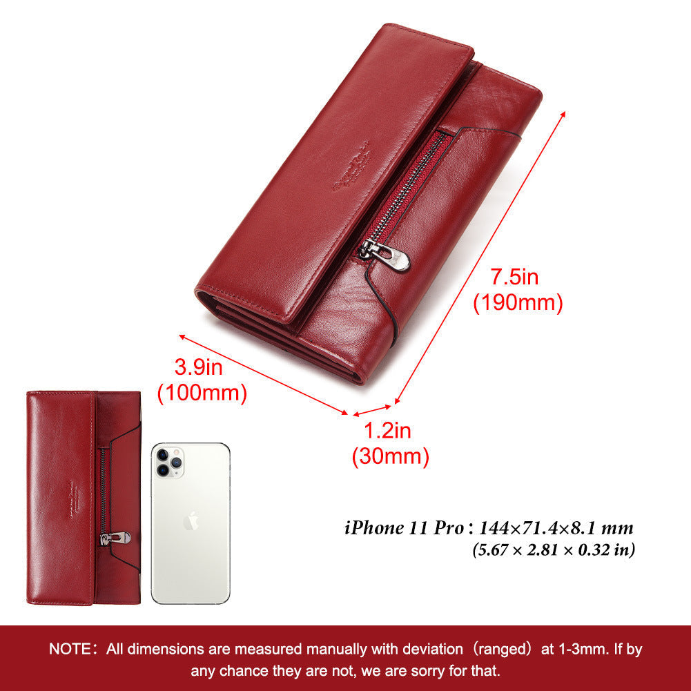 Leather Women's Wallet Long Leather Clutch Multi Card Coin Purse RFID Anti-magnetic Mobile Phone Bag - Korvel