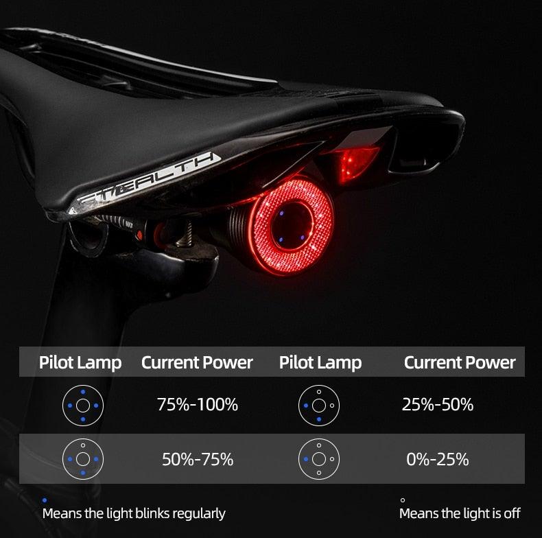 Feu arrière de vélo LED rechargeable USB intelligent avec capteur de frein