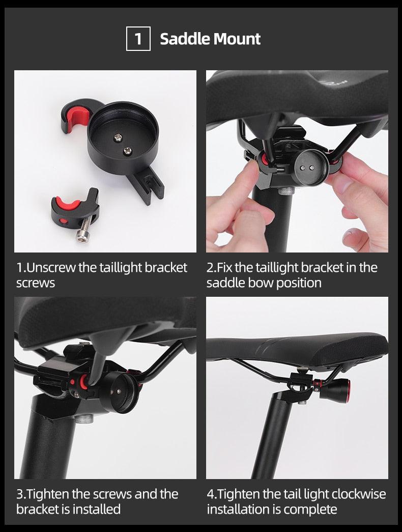 Feu arrière de vélo LED rechargeable USB intelligent avec capteur de frein
