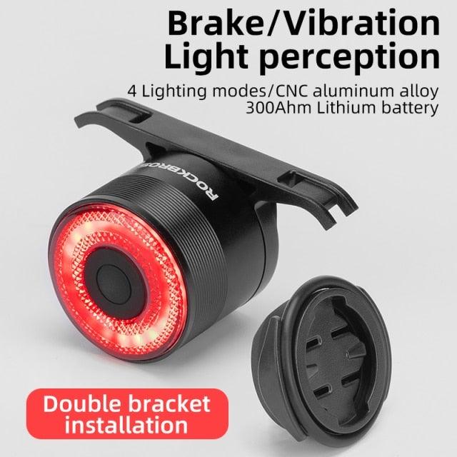 Feu arrière de vélo LED rechargeable USB intelligent avec capteur de frein
