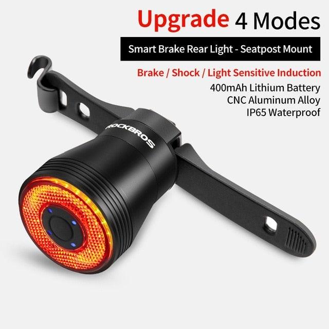 Feu arrière de vélo LED rechargeable USB intelligent avec capteur de frein