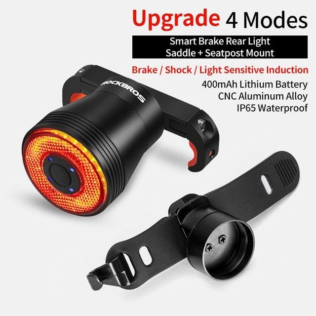 Feu arrière de vélo LED rechargeable USB intelligent avec capteur de frein