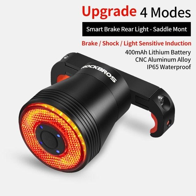 Feu arrière de vélo LED rechargeable USB intelligent avec capteur de frein