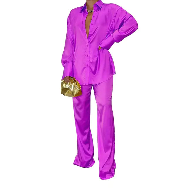 Conjunto de Pantalones de Rayas Sueltos Elegantes con Top de Manga Larga