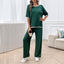 Leisure vacation style simple short sleeved women's straight pants set - Korvel