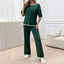Leisure vacation style simple short sleeved women's straight pants set - Korvel