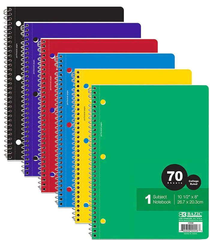 C/R 70 Ct. Cuaderno Espiral de 1 Tema – Rayado Universitario – Color Aleatorio