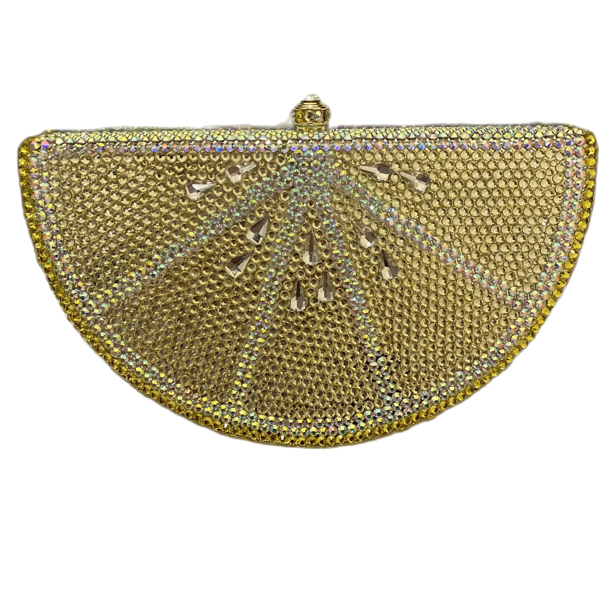 Lemon Shape AB/Gold Rhinestone Small Women Shoulder Bag Luxury Designer Lady Girls Evening Clutches Wedding Party Chain Purse - Korvel
