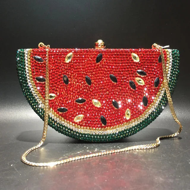 Lemon Shape AB/Gold Rhinestone Small Women Shoulder Bag Luxury Designer Lady Girls Evening Clutches Wedding Party Chain Purse - Korvel