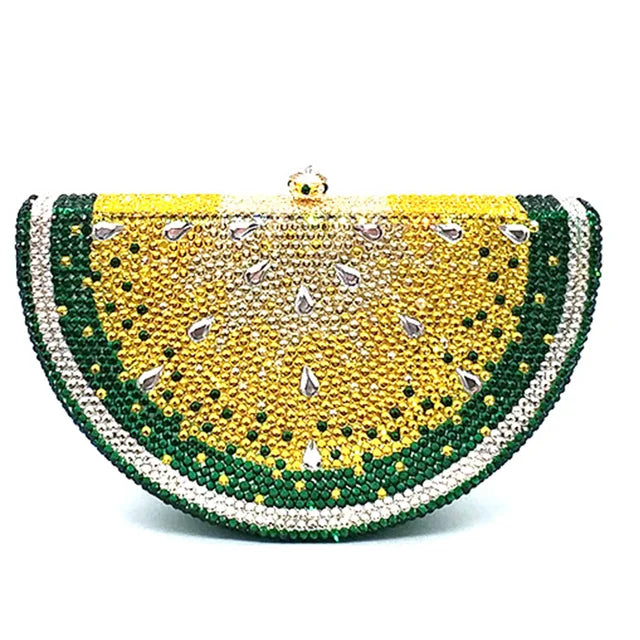 Lemon Shape AB/Gold Rhinestone Small Women Shoulder Bag Luxury Designer Lady Girls Evening Clutches Wedding Party Chain Purse - Korvel