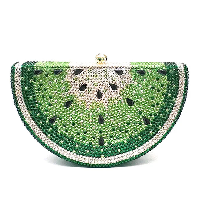 Lemon Shape AB/Gold Rhinestone Small Women Shoulder Bag Luxury Designer Lady Girls Evening Clutches Wedding Party Chain Purse - Korvel