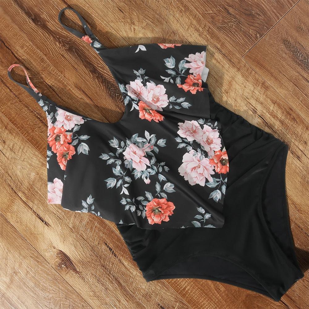 Ensemble de bikini à taille haute à volants Allure Léopard pour femmes