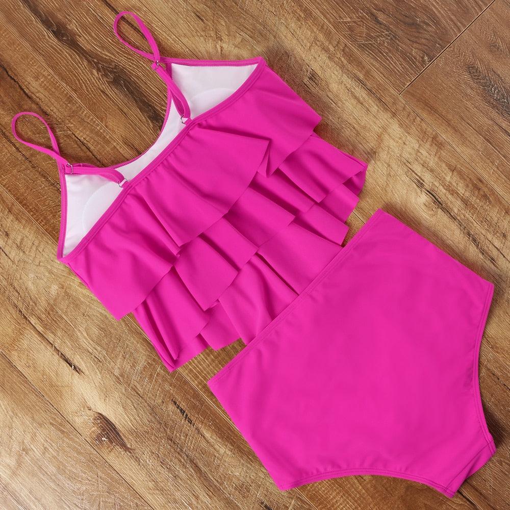 Ensemble de bikini à taille haute à volants Allure Léopard pour femmes