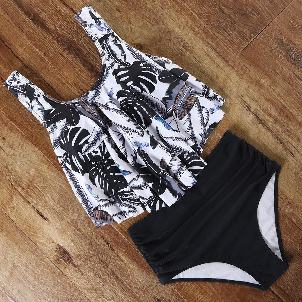 Ensemble de bikini à taille haute à volants Allure Léopard pour femmes