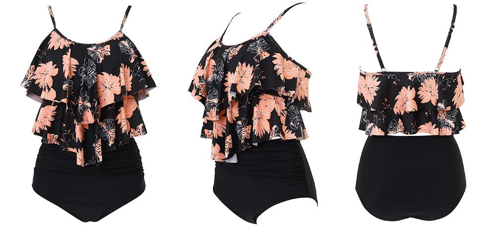 Ensemble de bikini à taille haute à volants Allure Léopard pour femmes