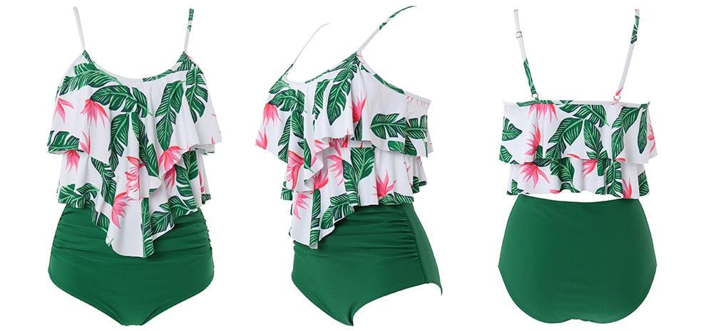 Ensemble de bikini à taille haute à volants Allure Léopard pour femmes