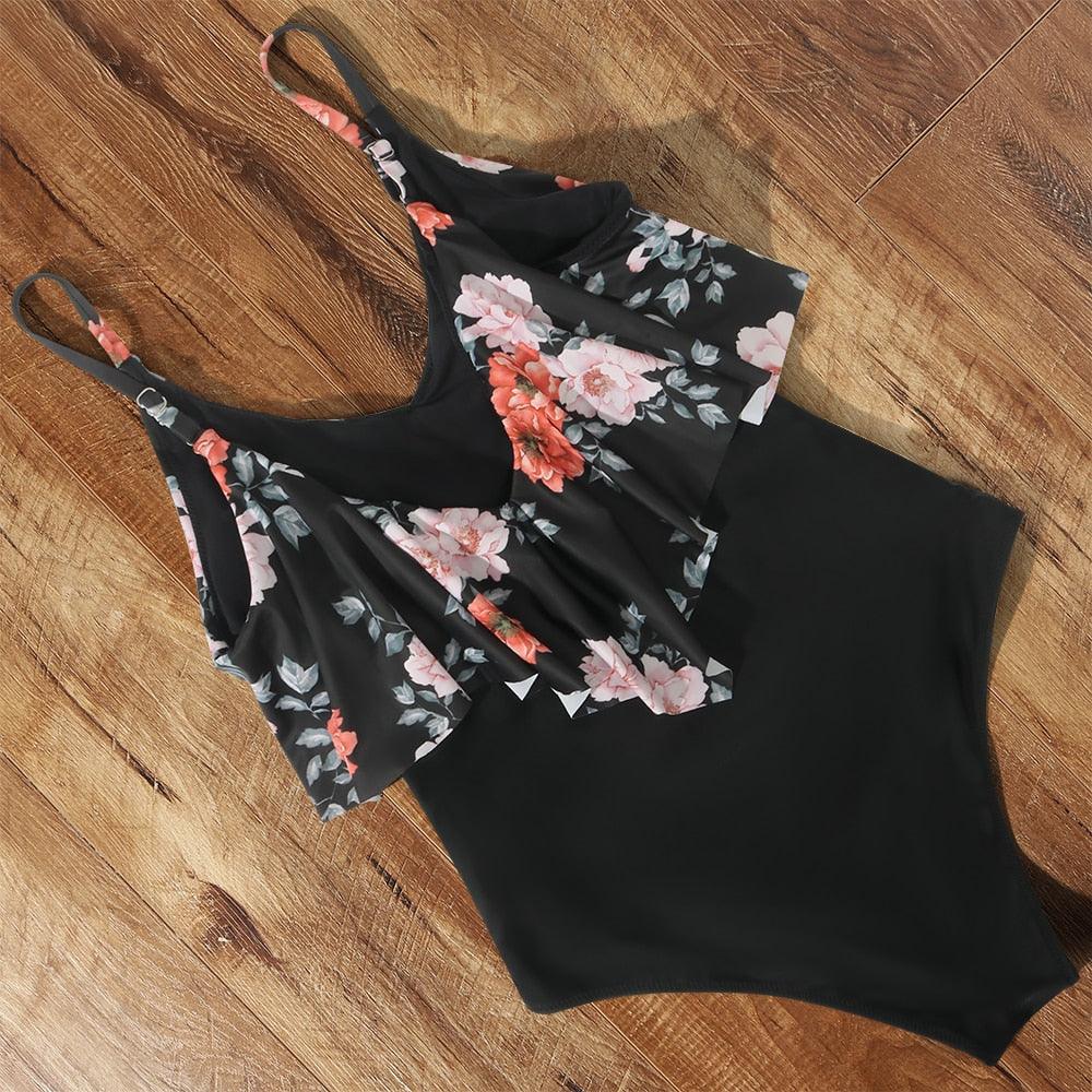 Ensemble de bikini à taille haute à volants Allure Léopard pour femmes