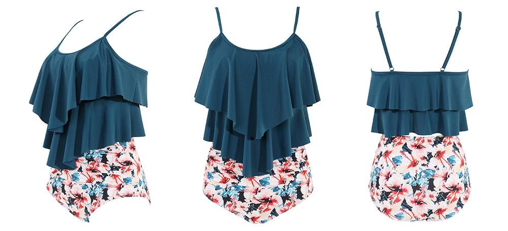 Ensemble de bikini à taille haute à volants Allure Léopard pour femmes