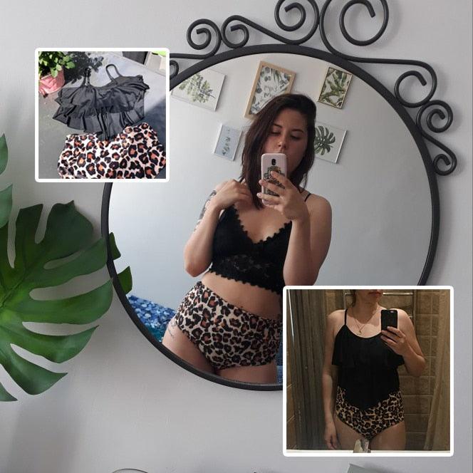 Ensemble de bikini à taille haute à volants Allure Léopard pour femmes