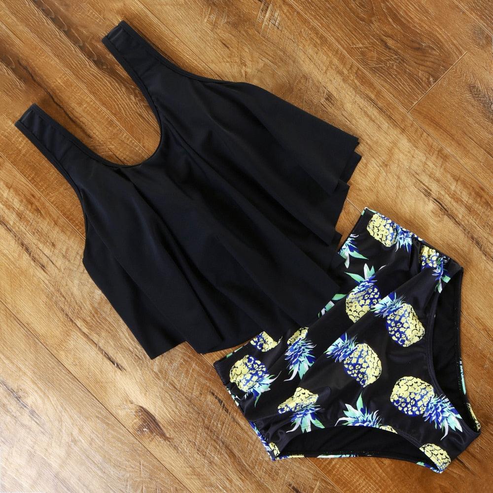 Ensemble de bikini à taille haute à volants Allure Léopard pour femmes