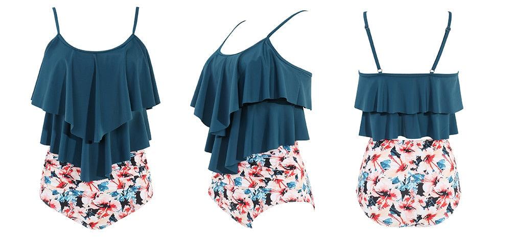 Ensemble de bikini à taille haute à volants Allure Léopard pour femmes