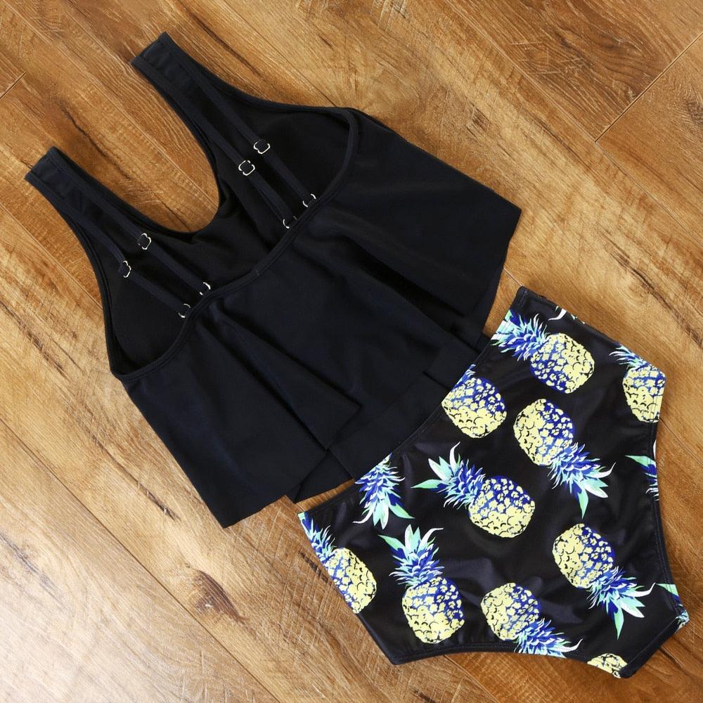 Ensemble de bikini à taille haute à volants Allure Léopard pour femmes