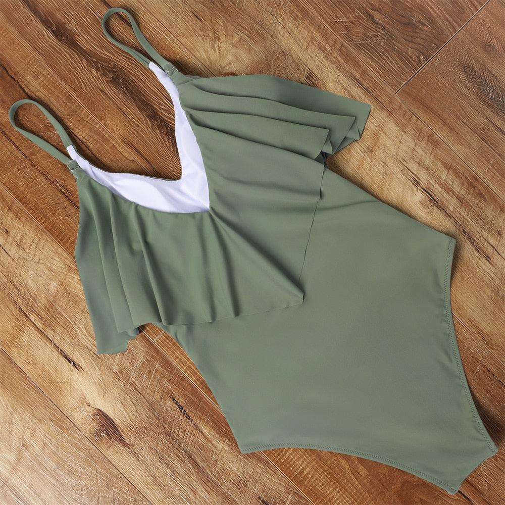 Ensemble de bikini à taille haute à volants Allure Léopard pour femmes