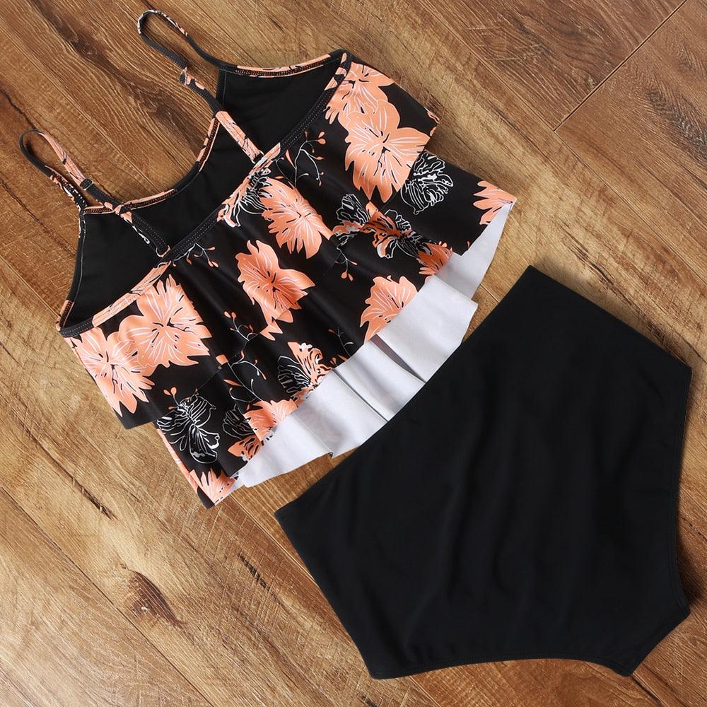 Ensemble de bikini à taille haute à volants Allure Léopard pour femmes